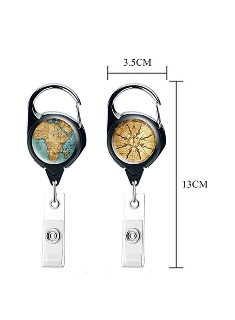 SYOSI 2-Pack Heavy Duty Retractable Badge Holder Reel with Metal Carabiner Clip and Key Ring, ID Card Holder for Keys, Map Compass Design - Image 4