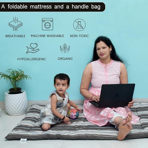 NEXTGO Cotton Filled Mattress Multi Purpose Foldable Mattress with Carry Bag|Portable & Lightweight Gadda|Suitable for Outdoor Travel Camping (Brown White Lining,Single: 30x78 Inch Or 2.5x6.5 Feet) - Image 4