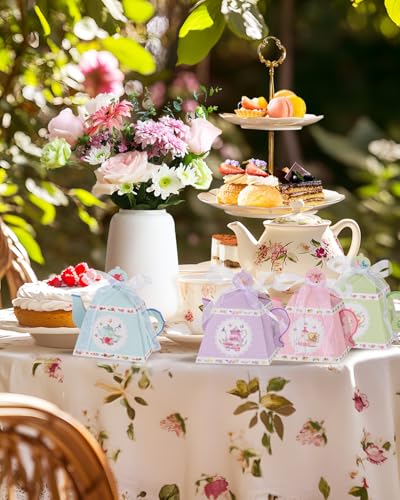 Liobelon 24 Pieces Floral Tea Party Favors Boxes Centerpiece Table Decoration Teapot Favor Boxes Tea Party Treat Gift Boxes Goodie Treat Bags Candy Boxes for Wedding Baby Shower Tea Party Decorations - Image 3
