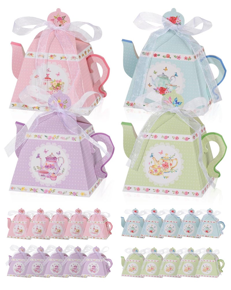 Liobelon 24 Pieces Floral Tea Party Favors Boxes Centerpiece Table Decoration Teapot Favor Boxes Tea Party Treat Gift Boxes Goodie Treat Bags Candy Boxes for Wedding Baby Shower Tea Party Decorations - Image 2