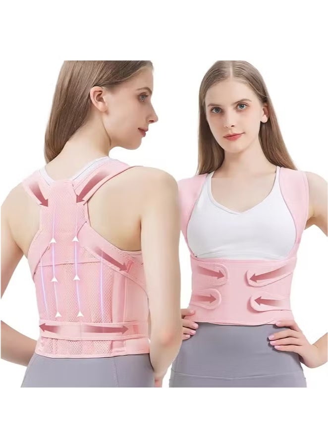 Posture Corrector  Adjustable Back Brace for Pain Relief, Enhances Posture and Provides Lumbar Support , for Women and Men Upper and Lower Back Straightener, Breathable Back Support (Pink) - Image 1