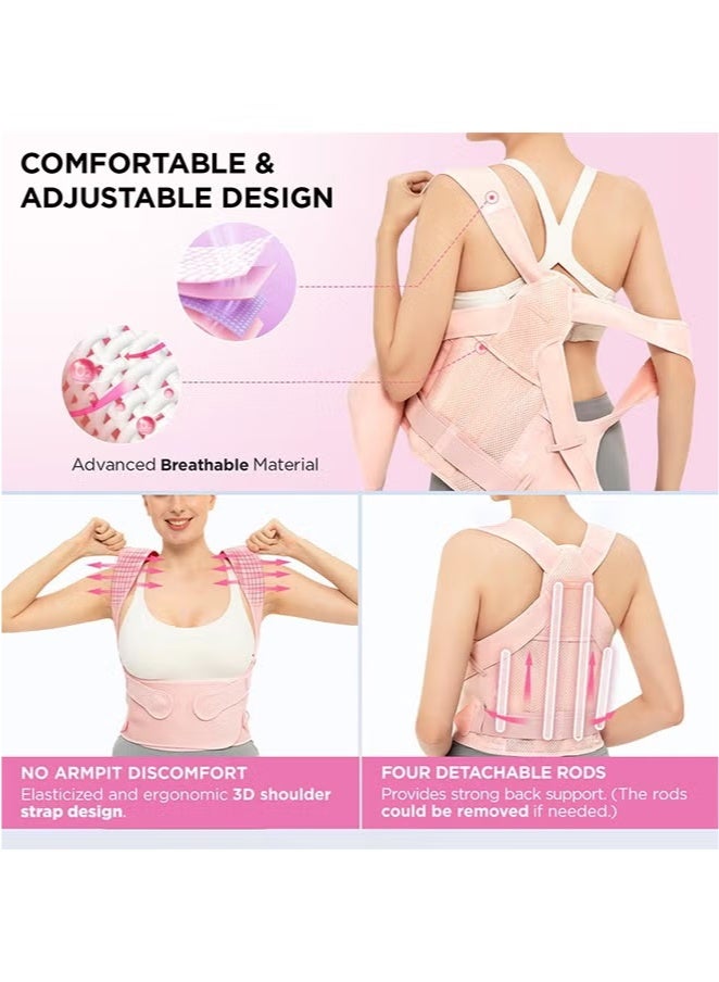 Posture Corrector  Adjustable Back Brace for Pain Relief, Enhances Posture and Provides Lumbar Support , for Women and Men Upper and Lower Back Straightener, Breathable Back Support (Pink) - Image 4