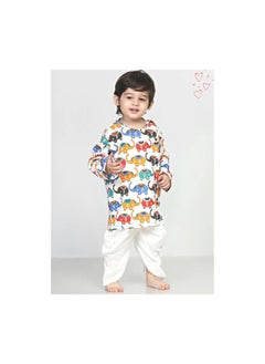 Polka Tots Polka Tots Full Sleeves Elephant Angrakha Top With Dhoti  - Colorful  - Image 1