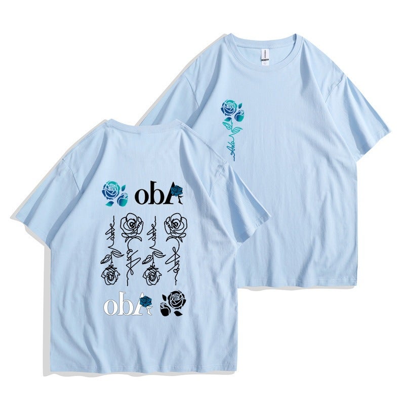 Ado Blue Rose T-Shirt Wish World Tour Merch T-Shirt Men'S Women'S Fashion Casual Harajuku Short Sleeve - Image 1