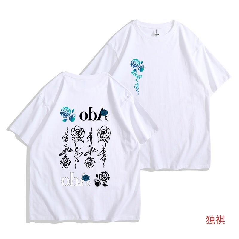 Ado Blue Rose T-Shirt Wish World Tour Merch T-Shirt Men'S Women'S Fashion Casual Harajuku Short Sleeve - Image 3