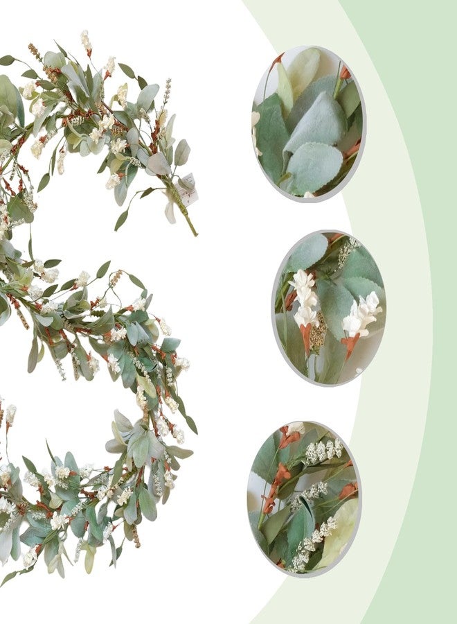 Egolot 70 Inch Lamb Ears Greenery Garland with Ivory Forsythia Flowers, Year Round Farmhouse Floral Garland for Mantel Stair Fireplace, All Seasons Indoor Outdoor Everyday Decor - Image 2