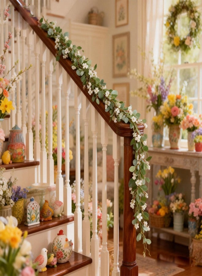 Egolot 70 Inch Lamb Ears Greenery Garland with Ivory Forsythia Flowers, Year Round Farmhouse Floral Garland for Mantel Stair Fireplace, All Seasons Indoor Outdoor Everyday Decor - Image 5