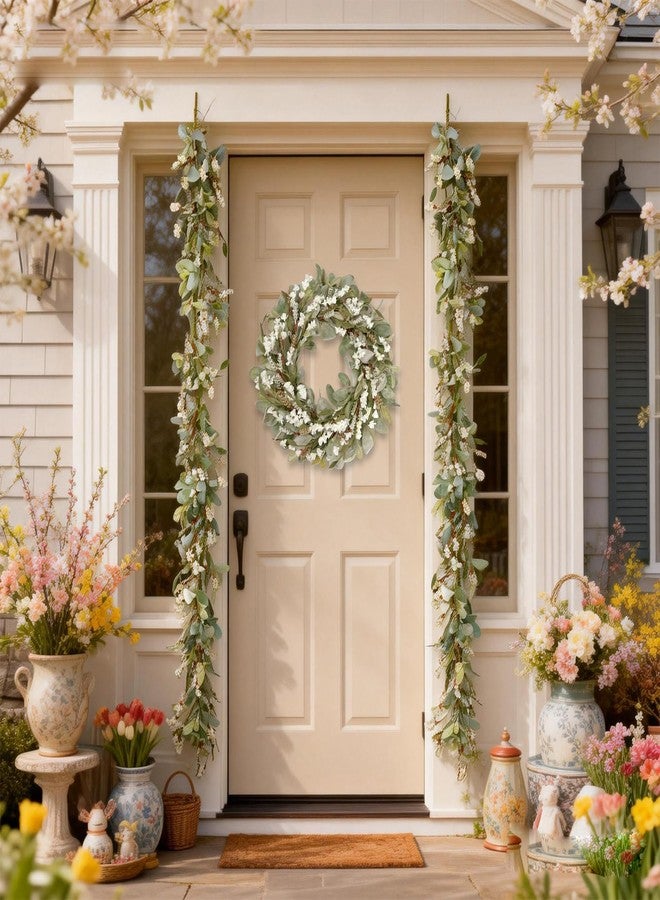 Egolot 70 Inch Lamb Ears Greenery Garland with Ivory Forsythia Flowers, Year Round Farmhouse Floral Garland for Mantel Stair Fireplace, All Seasons Indoor Outdoor Everyday Decor - Image 3