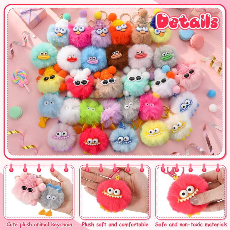 Equsion 30 Pcs Mini Cute Plush Keychain Bulk Christmas Gifts bulk Bag Purse Charm Christmas Stocking Stuffers Goodie Bag (Lovely) - Image 3