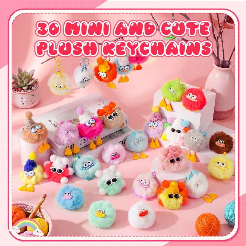 Equsion 30 Pcs Mini Cute Plush Keychain Bulk Christmas Gifts bulk Bag Purse Charm Christmas Stocking Stuffers Goodie Bag (Lovely) - Image 4