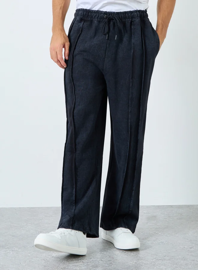 Styli Acid Wash Wide Leg Terry Joggers with Pleat Detail
