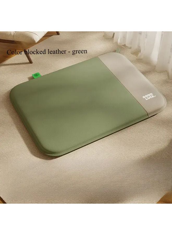 Color Block Leather Cushion Green Large Non Slip Pet Bed Plush Fiber Filling Easy Clean Odorless - Image 1