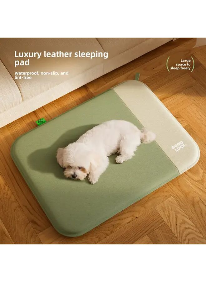 Color Block Leather Cushion Green Large Non Slip Pet Bed Plush Fiber Filling Easy Clean Odorless - Image 2
