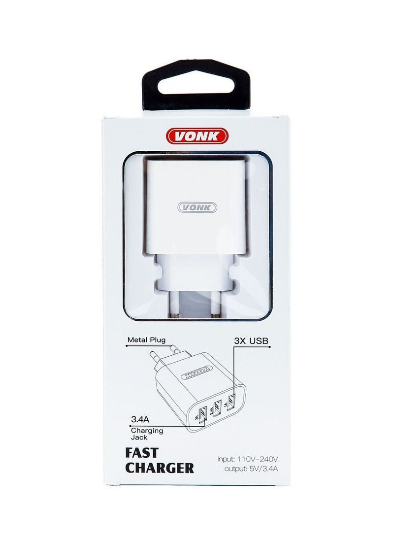 Vonk - vonk power adapter fast charger  input  :AC110-240   V OLT  OUTPUT: 5-3.6 AMPIR / 9VOLT/2AMPIR 12VOLT/1.5AMPIR BDL-C04 White - Image 1