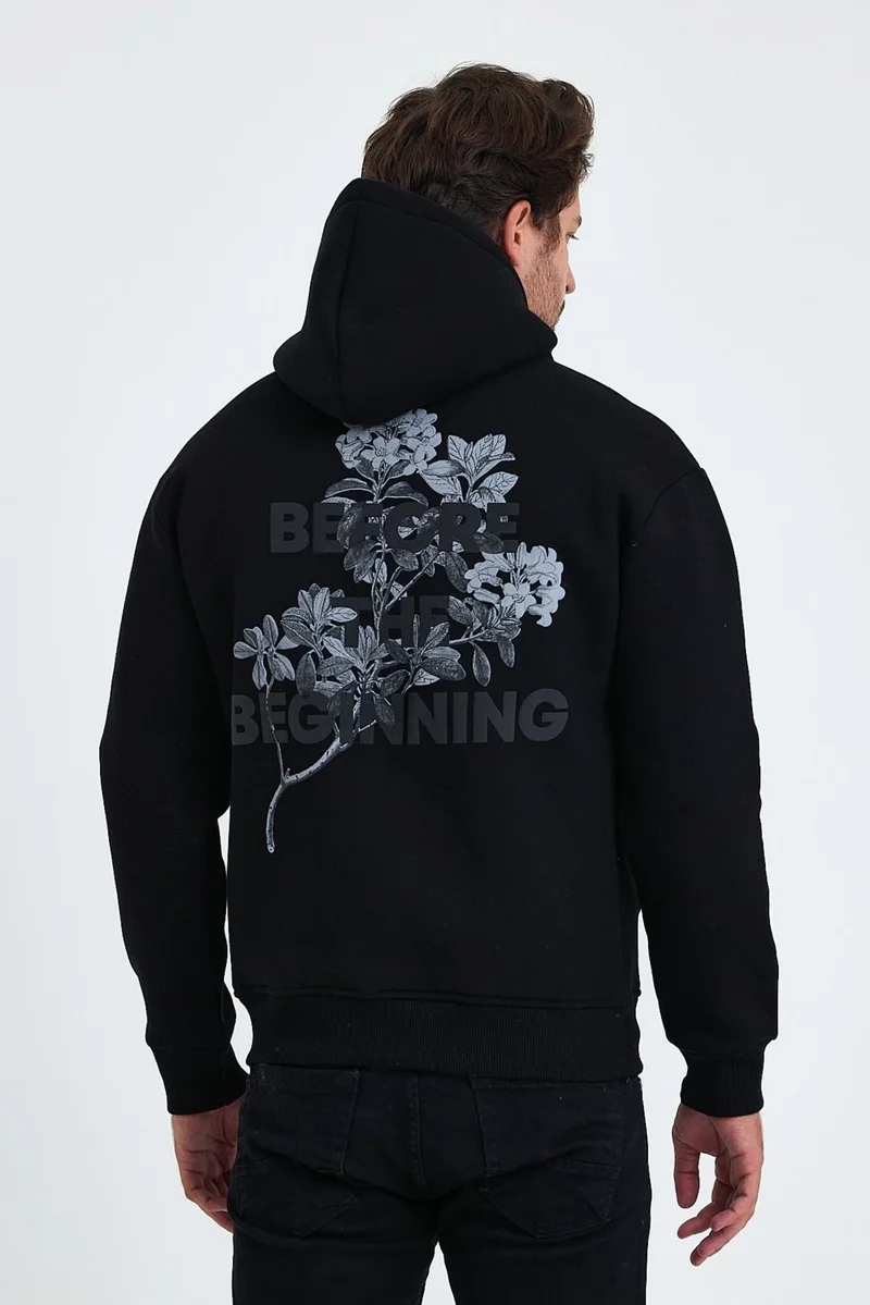 Cool Tarz Cool Style Men's Front and Back Printed Regular Hooded 3 Thread Raised Sweatshirt