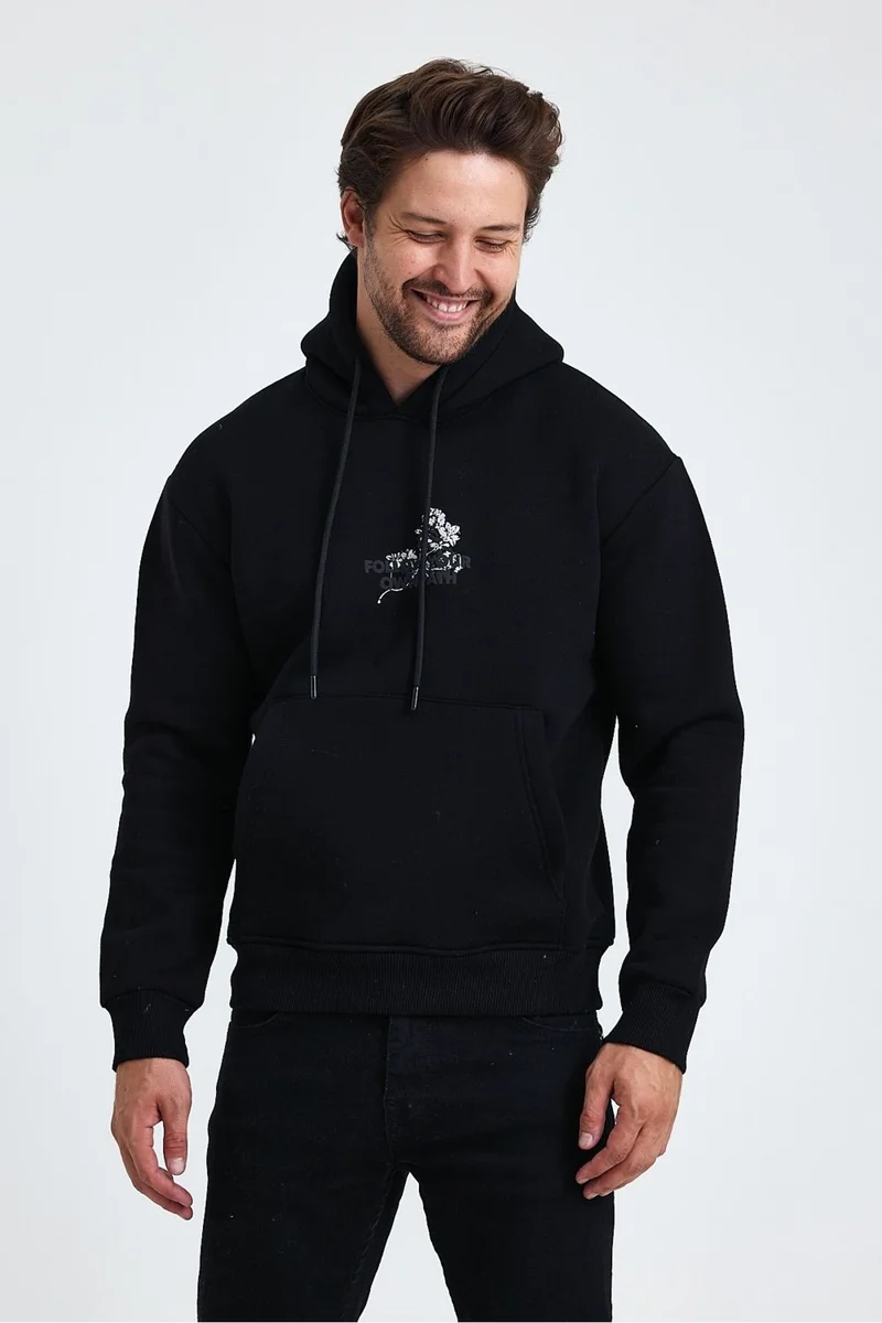 Cool Tarz Cool Style Men's Front and Back Printed Regular Hooded 3 Thread Raised Sweatshirt