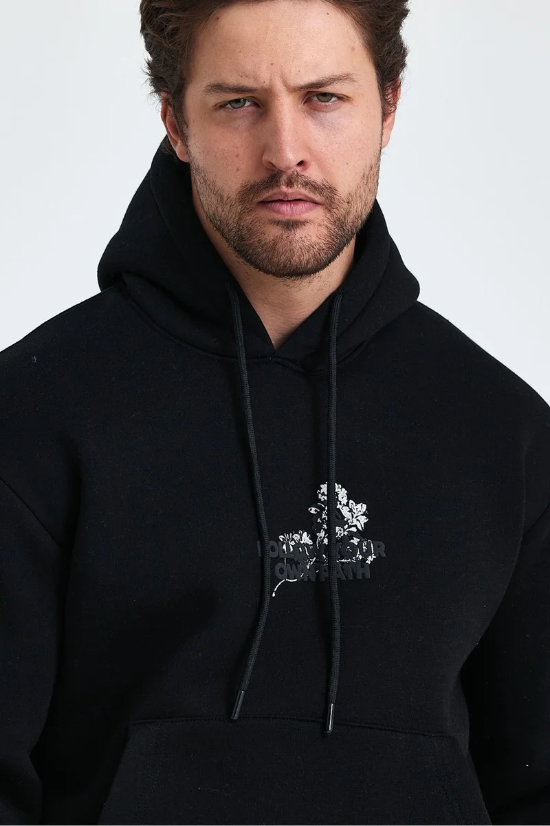 Cool Tarz Cool Style Men's Front and Back Printed Regular Hooded 3 Thread Raised Sweatshirt