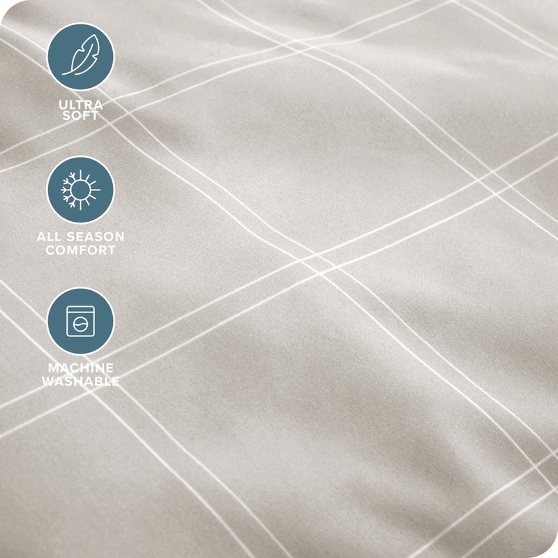 Bare Home King Sheet Set - Luxury 1800 Ultra-Soft Microfiber Double Brushed - Deep Pockets - Easy Fit - 4 Piece Set - Bedding Sheets & Pillowcases (King, Modern Plaid - Stone/White) - Image 3