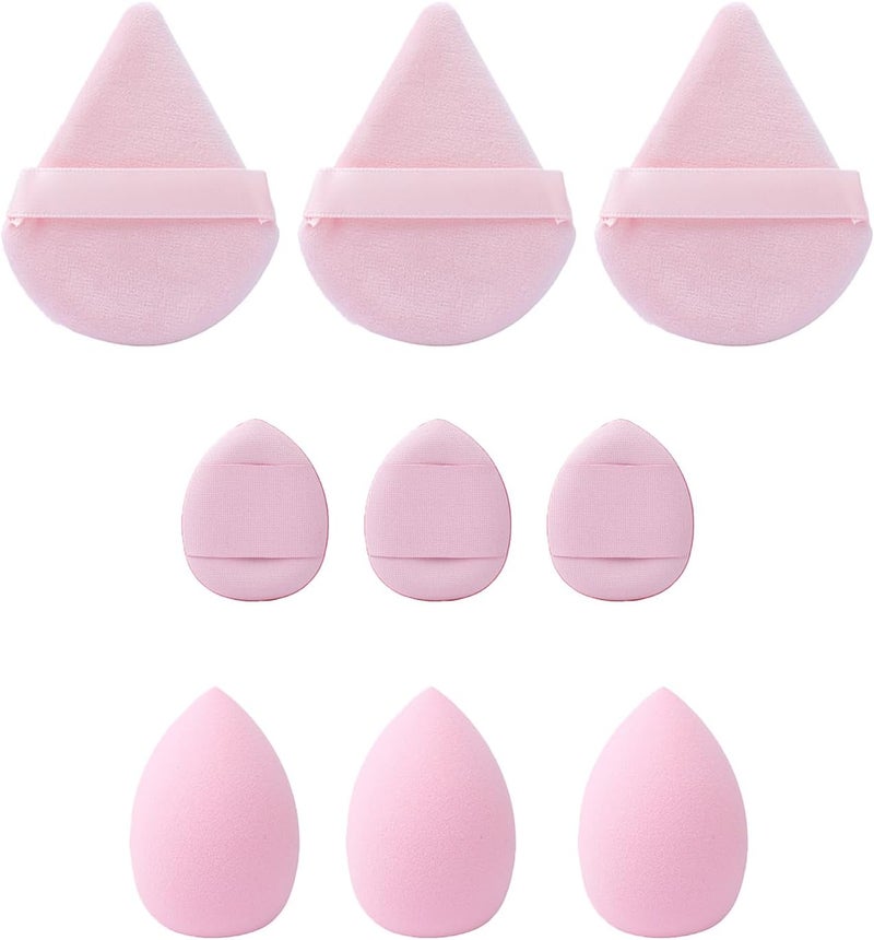 TORMEN Makeup Sponge Set 9 PCS Beauty Blenders with 6 Triangle Powder Puffs 3 Mini Latex-Free for Foundation Cream Powder Blending - Image 1