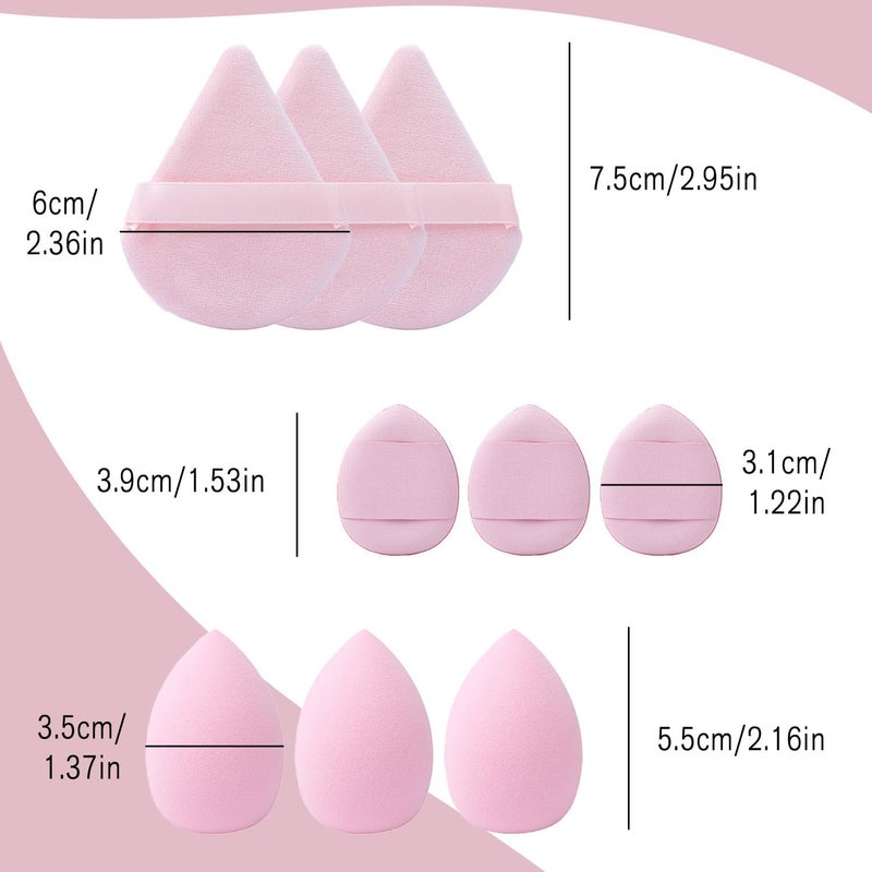 TORMEN Makeup Sponge Set 9 PCS Beauty Blenders with 6 Triangle Powder Puffs 3 Mini Latex-Free for Foundation Cream Powder Blending - Image 2