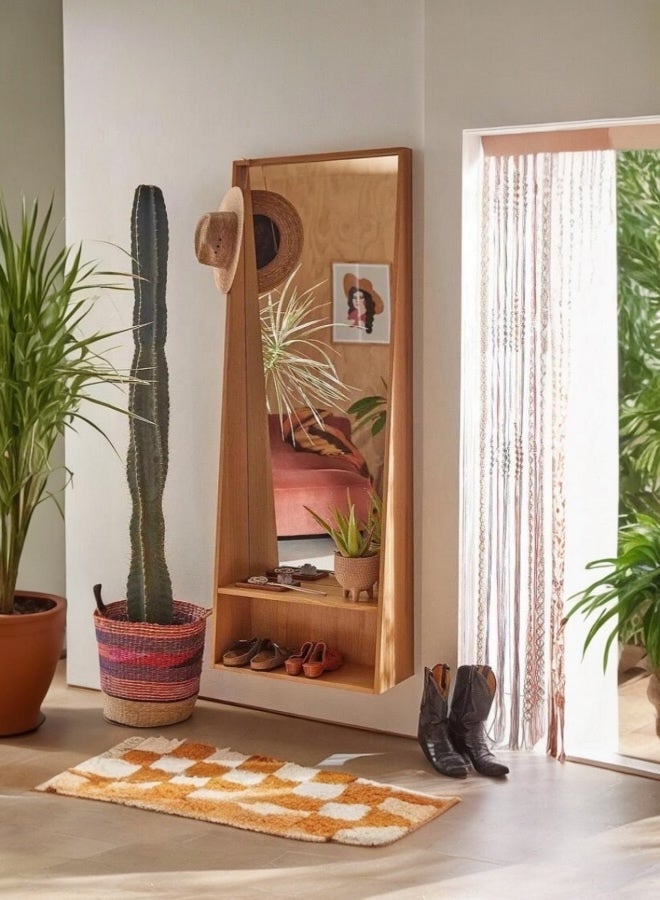 Wall-Mounted Entryway Mirror with Storage Shelf and Hat Hook