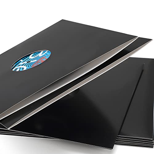 Facmogu أغطية سجلات فينيل Facmogu 10 قطع 12 بوصة، جاكيت سجلات كرتون ثقيل 350 جرام مع ثقب، أغطية ألبومات فينيل LP لجهاز 33 RPM، غلاف واقي لتخزين السجلات مضاد للكهرباء الساكنة - أسود لامع - Image 2