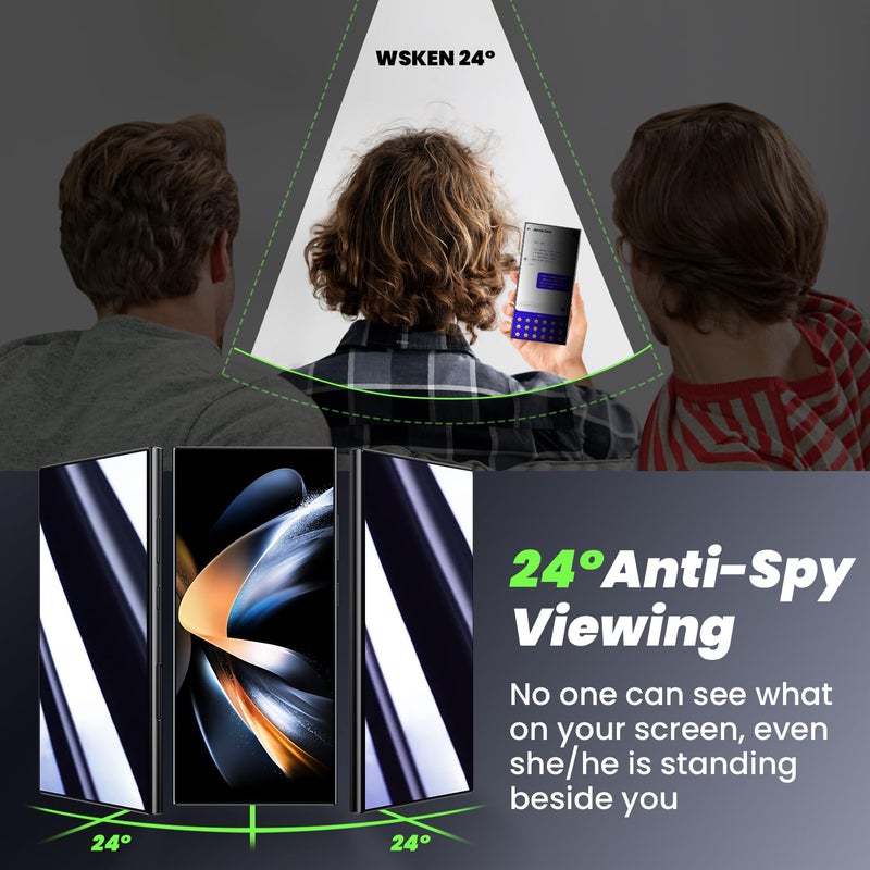 WSKEN for Samsung Galaxy S24 Ultra Privacy Screen Protector Tempered Glass [24Â° Anti-Spy] [Zero Bubble] [Auto Dust-Remove] [Support Fingerprint Unlock] Anti Glare HD 9H 6.8 inch - 2 Pack - Image 2