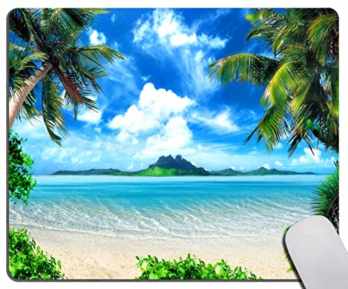 Solekla Beach Mouse Pad Tropical Palm Trees and Cool Seawater Island Landscape Rectangular Mouse Pad NonSlip Rubber MousePads for Office Home Laptop 95x79x012 Inch - Image 1