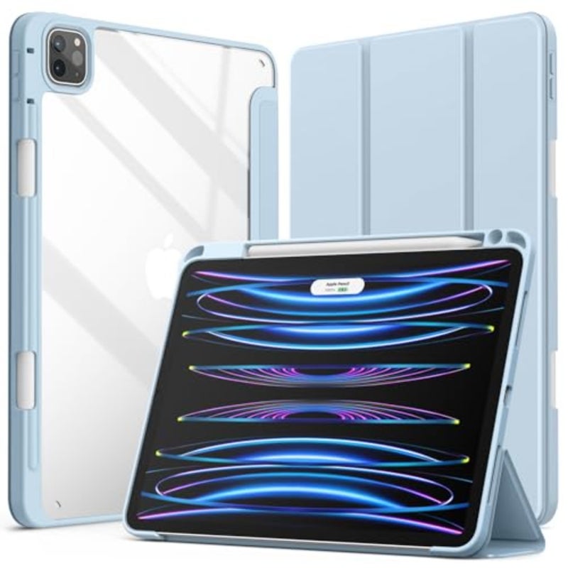 حافظة JETech لجهاز iPad Pro 11 بوصة 2022/2021/2020/2018 مع حامل أقلام، غطاء خلفي شفاف وشفاف وغطاء نحيف مضاد للصدمات، استيقاظ/نوم تلقائي (أزرق فاتح) - Image 1