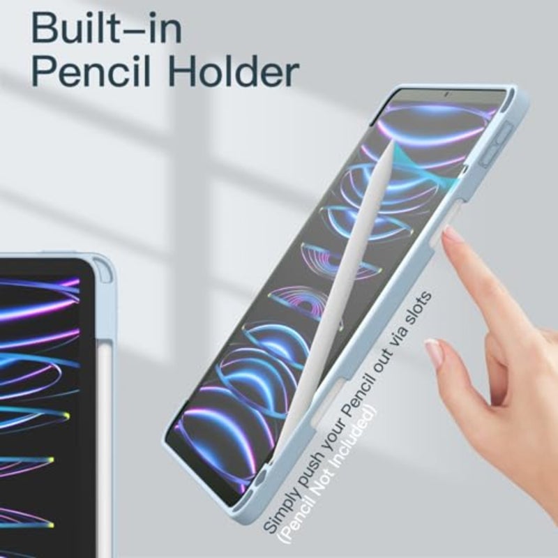 حافظة JETech لجهاز iPad Pro 11 بوصة 2022/2021/2020/2018 مع حامل أقلام، غطاء خلفي شفاف وشفاف وغطاء نحيف مضاد للصدمات، استيقاظ/نوم تلقائي (أزرق فاتح) - Image 5