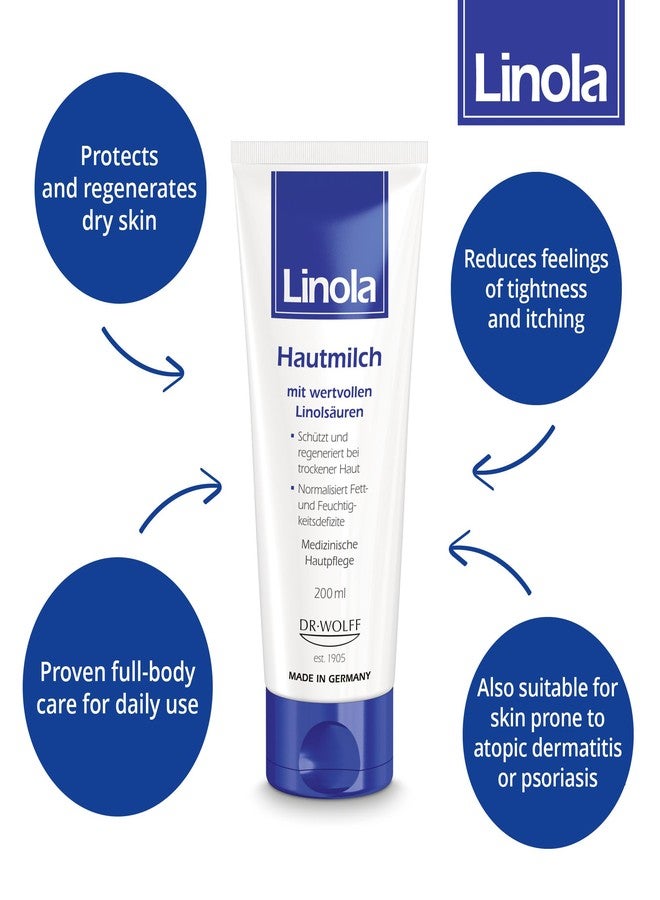 Linola Lotion - Body Lotion with Essential Linoleic Acids - for the Daily Care of Dry & Stressed Skin - Protects & Regenerates Dry Skin - Made in Germany - Vegan - 200 ml (6.8 Fl Oz) - Image 3