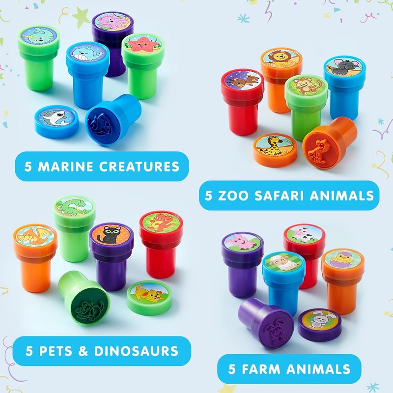 JOYIN 50 Pcs Assorted Stamps for Kids - Self-Ink Stamps with 50 Designs for Birthday Party Favor, Carnival Prizes, School Stampers, Goodie Bag, Halloween, Christmas (Zoo, Emoji, Holiday Stampers) - Image 2