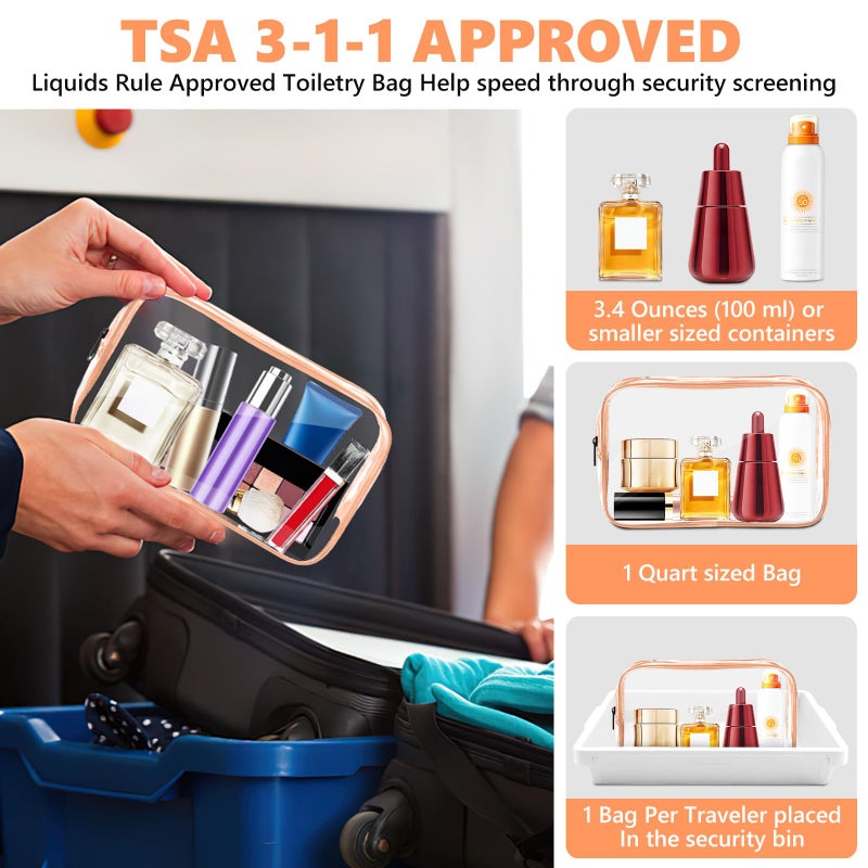 AURUZA Clear Makeup Bag,Portable Travel Toiletry Bags with Zipper, TSA Approved Clear Organizer Bags, PVC Cosmetic Pouch for Airport Airline Compliant - Image 3