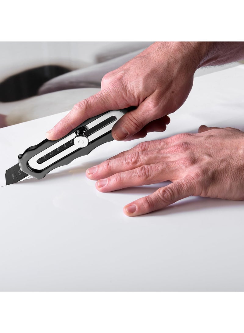 SYOSI SYOSI 2 Pcs 18mm Utility Knife, Retractable Box Cutter, Stainless Steel Multi-Purpose Knife with 10 SK5 Carbon Steel Blades, Snap Off Safety Cutter with Precision Cutting and Blade Safety Lock Design  - Image 4