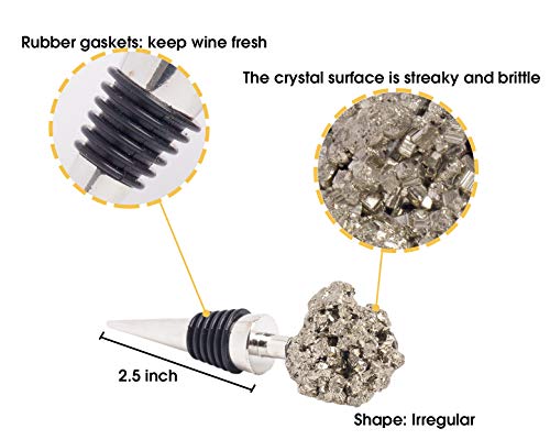 AMOYSTONE Gemstone Wine Bottle Stopper, Pyrite Fool's Gold Rock Stone, Decorative Irregular Natural Crystal Stopper, 4-Inch - Image 3