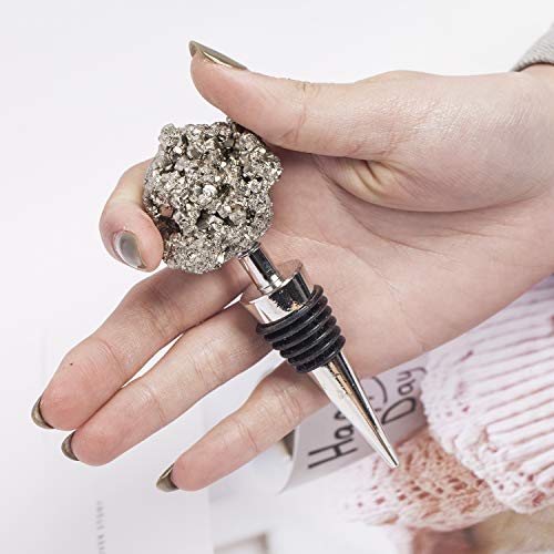AMOYSTONE Gemstone Wine Bottle Stopper, Pyrite Fool's Gold Rock Stone, Decorative Irregular Natural Crystal Stopper, 4-Inch - Image 4