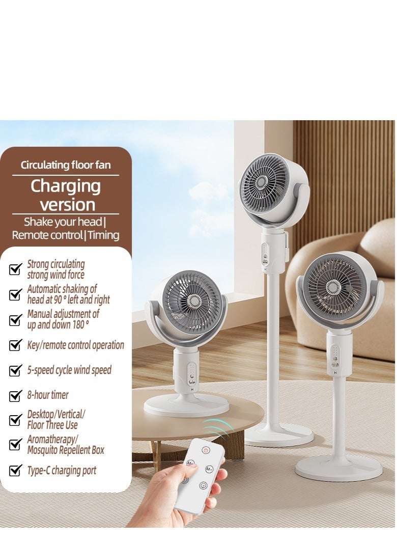 إلترازون Pedestal Fan F1 White – 3-in-1 Rechargeable Standing Fan with Remote Control, 5-Speed Silent Air Circulation, Adjustable Height, Energy-Saving Timer, Portable Cooling Fan for Home & Office - Image 2