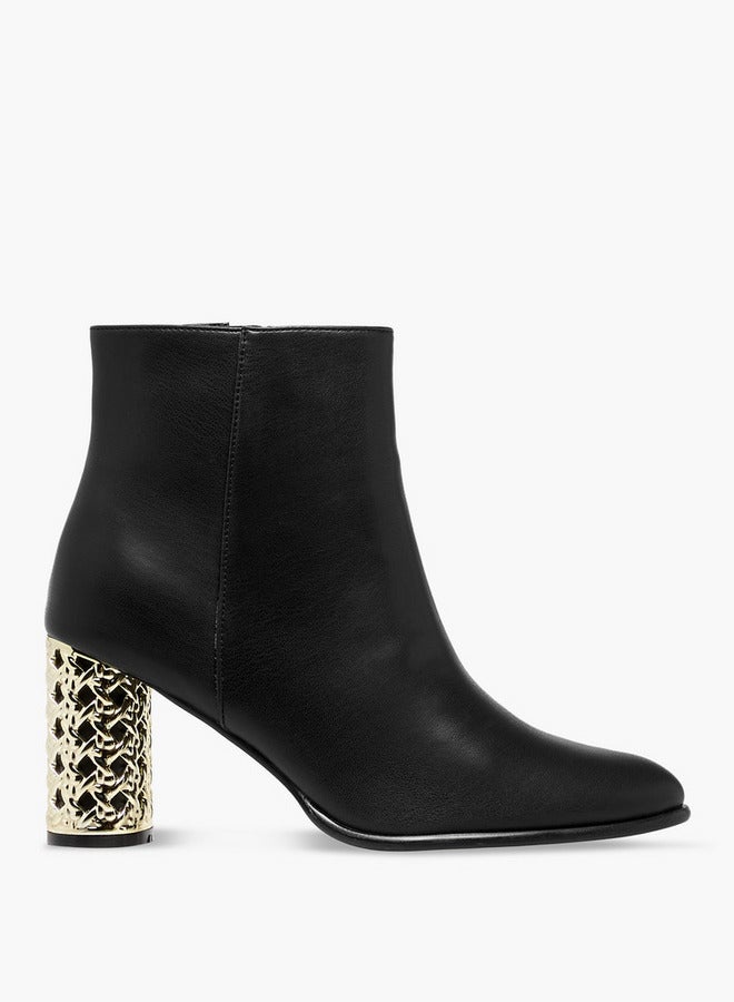 Flora Bella By Shoexpress Solid Ankle Boots with Metallic Block Heels - Image 1