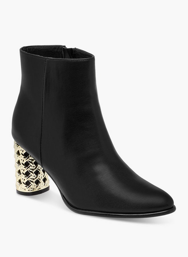 Flora Bella By Shoexpress Solid Ankle Boots with Metallic Block Heels - Image 2