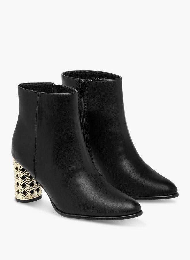 Flora Bella By Shoexpress Solid Ankle Boots with Metallic Block Heels - Image 3