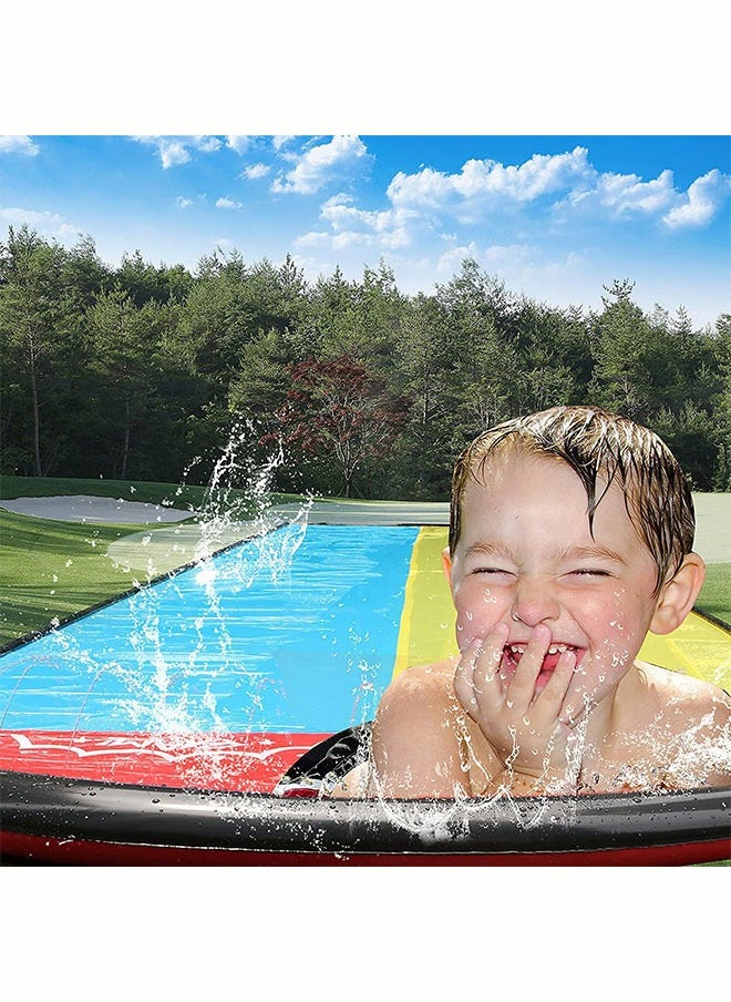 Inflatable Water Slide Lane Lawn Waterslide Kids Pool Water Slides With Crash Pad Splash Sprinkler Boogie Boards For Outdoor Water Toys 2 Skateboards