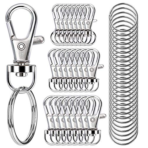 Sucrown 100PCS Swivel Snap Hooks with Key Rings, Premium Metal Swivel Lobster Claw Clasps Assorted Sizes (Large, Medium, Small) for Keychain Clip Lanyard, Jewelry Making, Crafts, Silver - Image 1