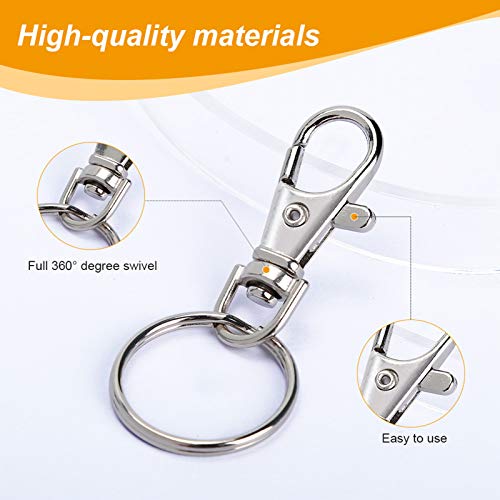 Sucrown 100PCS Swivel Snap Hooks with Key Rings, Premium Metal Swivel Lobster Claw Clasps Assorted Sizes (Large, Medium, Small) for Keychain Clip Lanyard, Jewelry Making, Crafts, Silver - Image 4