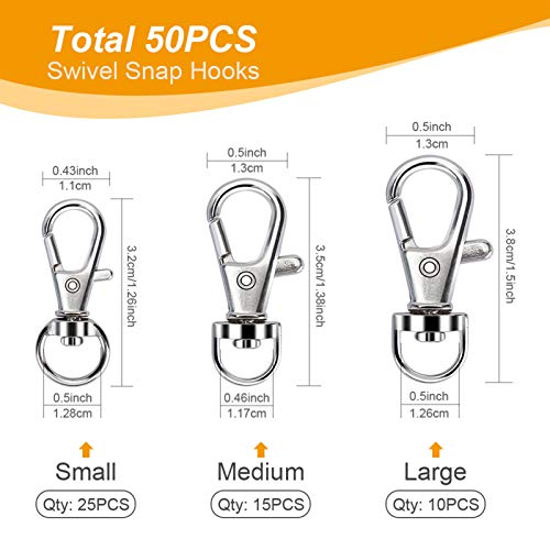 Sucrown 100PCS Swivel Snap Hooks with Key Rings, Premium Metal Swivel Lobster Claw Clasps Assorted Sizes (Large, Medium, Small) for Keychain Clip Lanyard, Jewelry Making, Crafts, Silver - Image 2
