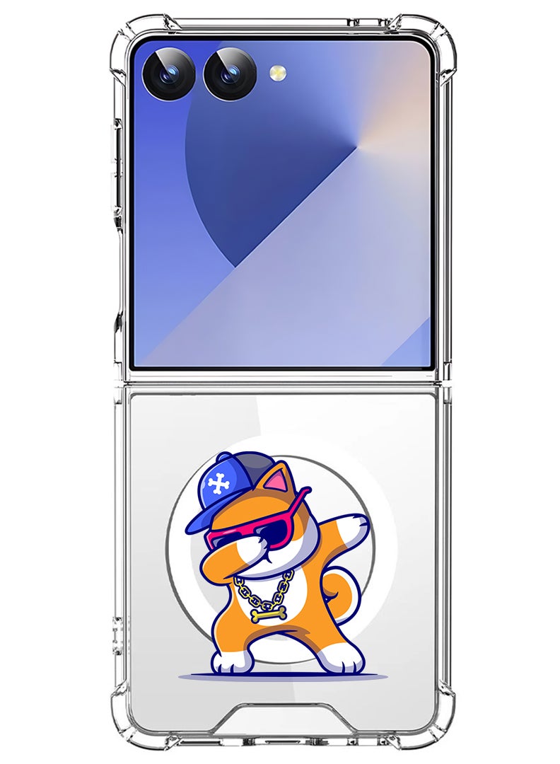 Theodor Magnetic Case for Samsung Galaxy Z Flip 7 Compatible with MagSafe Wireless Charging, Shockproof Phone Bumper Cover Dog Dab - Image 1