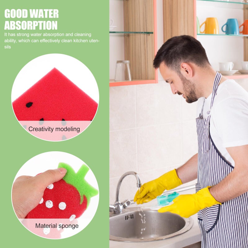 4Pcs Cartoon Fruit Scrub Sponge Set Thickened Multipurpose Kitchen Cleaning Sponges - Image 4
