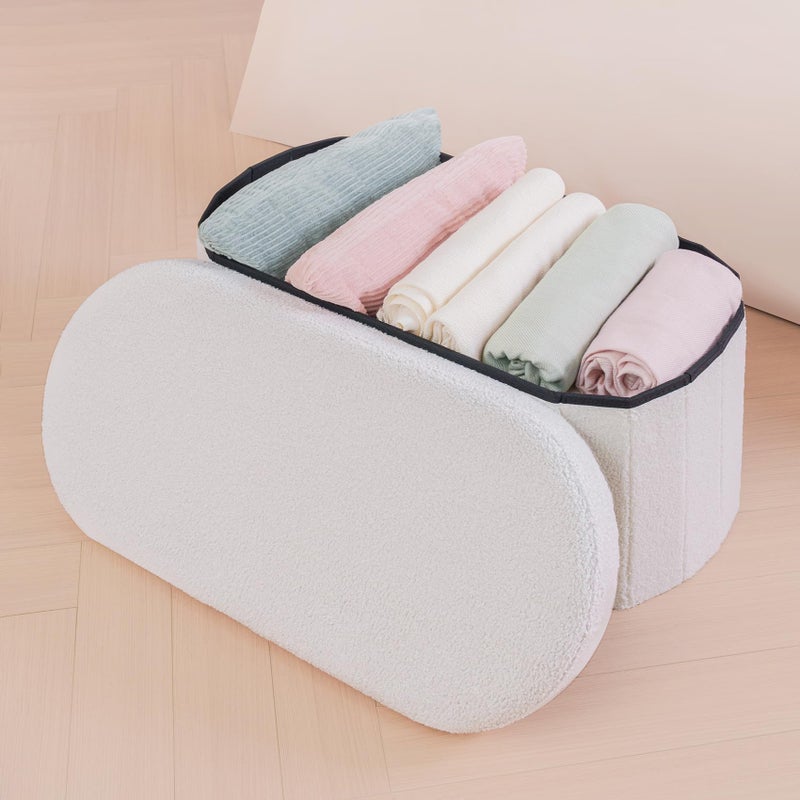 B FSOBEIIALEO Ottoman with Storage for Living Room, Sherpa Folding Storage Ottoman Foot Rest, 30 Inches Collapsible Bedroom Bench White - Image 5