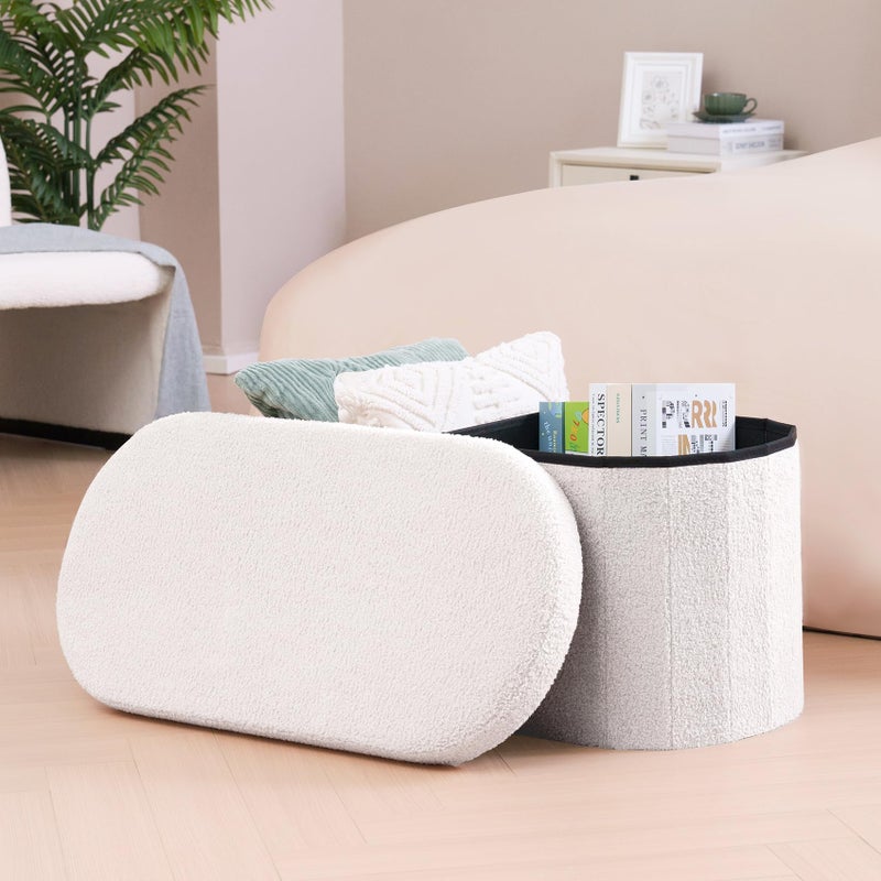 B FSOBEIIALEO Ottoman with Storage for Living Room, Sherpa Folding Storage Ottoman Foot Rest, 30 Inches Collapsible Bedroom Bench White - Image 2