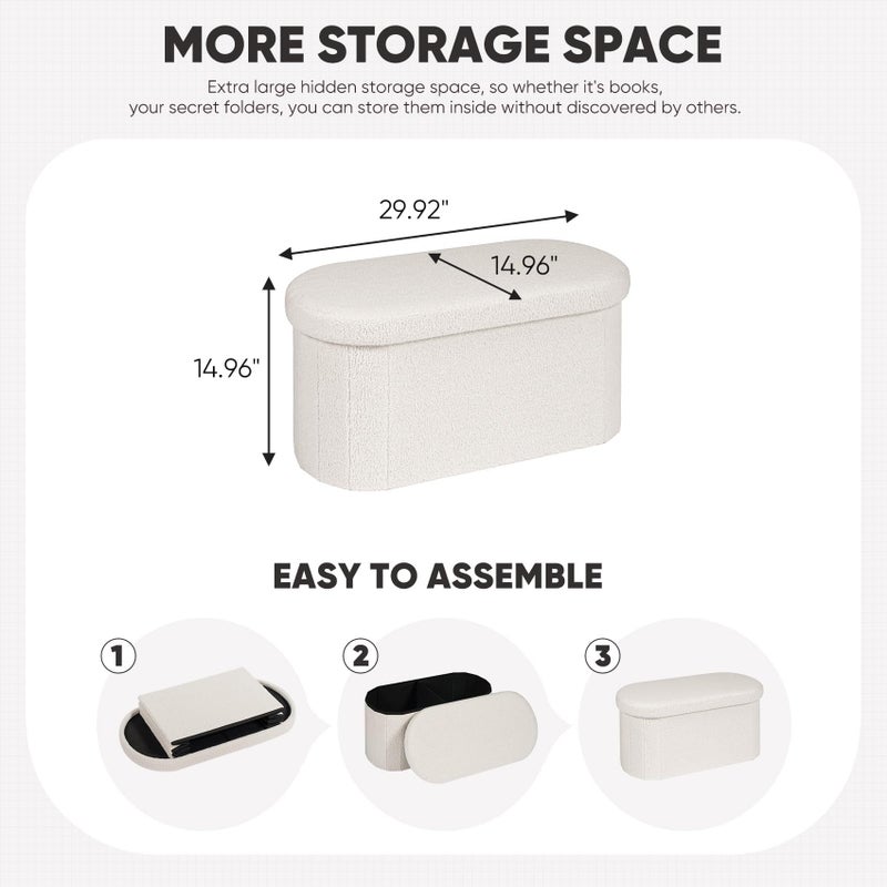 B FSOBEIIALEO Ottoman with Storage for Living Room, Sherpa Folding Storage Ottoman Foot Rest, 30 Inches Collapsible Bedroom Bench White - Image 4