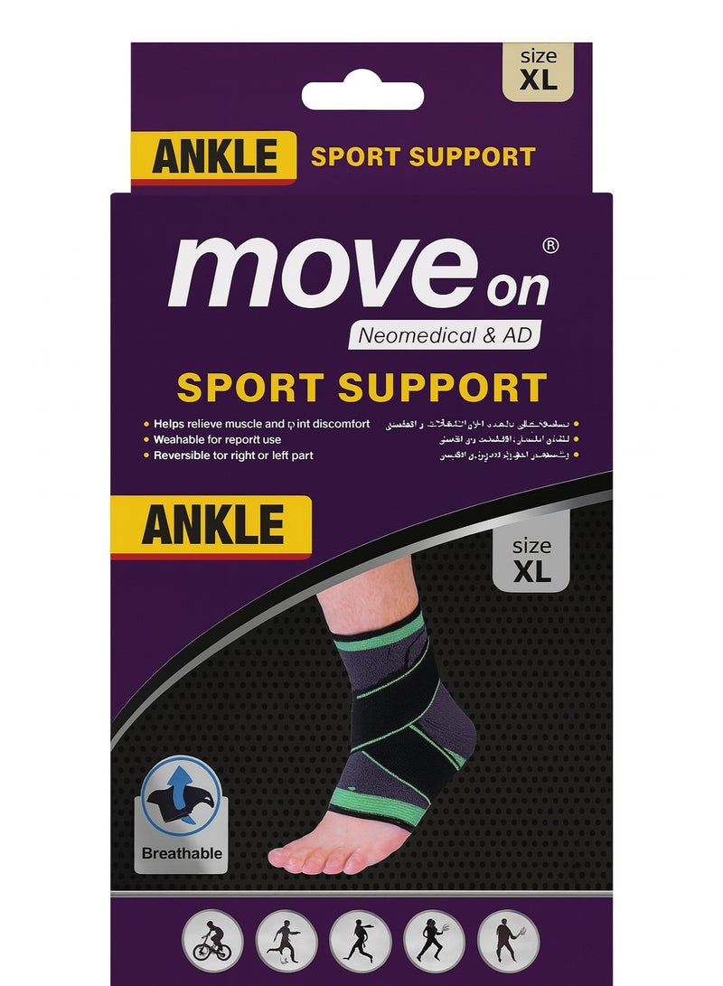 Move On Ankle Support Brace, XL Size, Black and Green, Breathable Sport Compression Sleeve for Athletics, Running, Basketball - Image 5